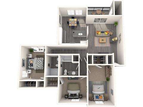 Aspire Columbia Ridge Apartments in Portland, Oregon 3 Bedroom 2 Bath Floor Plan